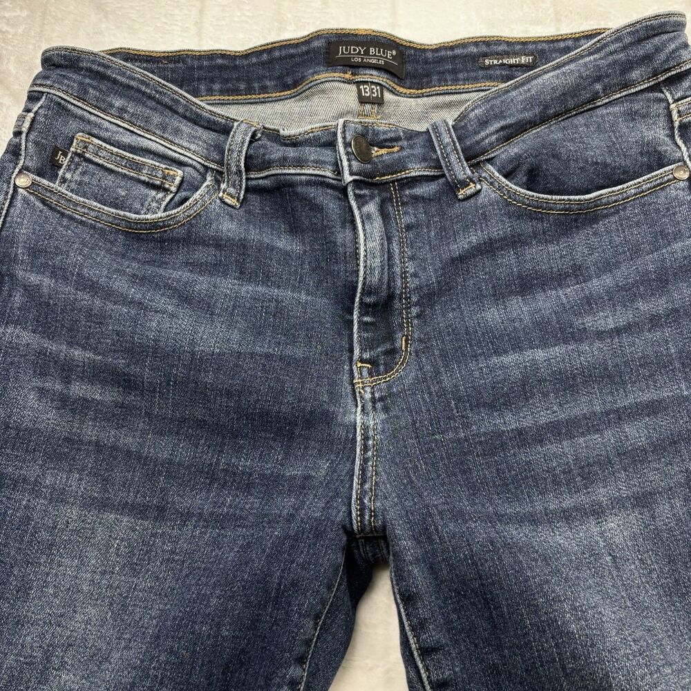 Judy Blue Straight Fit Jeans Women's 13/31 Dark Wash Blue Mid Rise Stretch - Picture 5 of 13